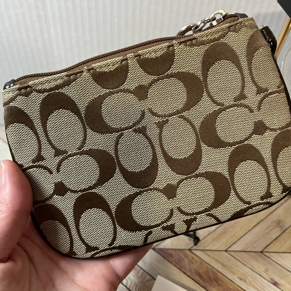 Coach Brown Signature Canvas Wristlet - Picture 5 of 8